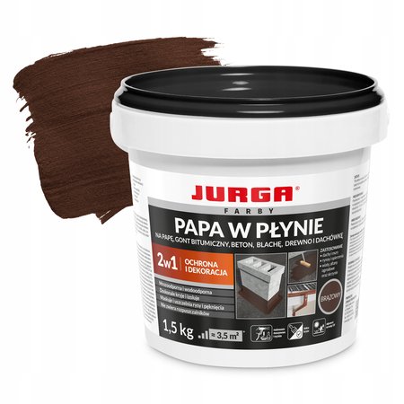 Papa w Płynie Jurga Farba Wodoodporna na Dach Płot Blachę Beton Brąz 1,5kg