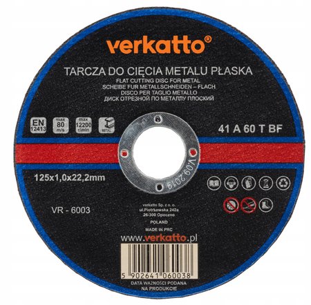 Tarcza do cięcia metalu płaska Verkatto VR-6003 125 mm