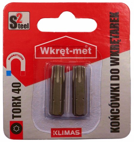 Bity końcówki do wkrętarki TORX TX 40 magnetyczne stal S2 Wkręt-met 2 szt