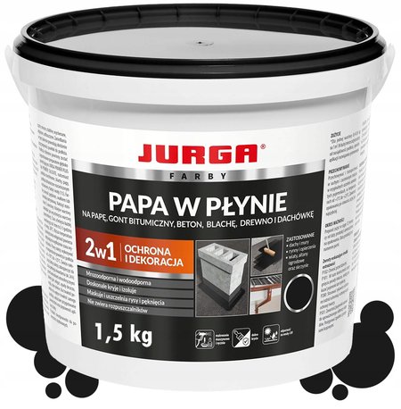 Papa w płynie Jurga farba wodoodporna na dach płot blachę czarny 1,5 kg